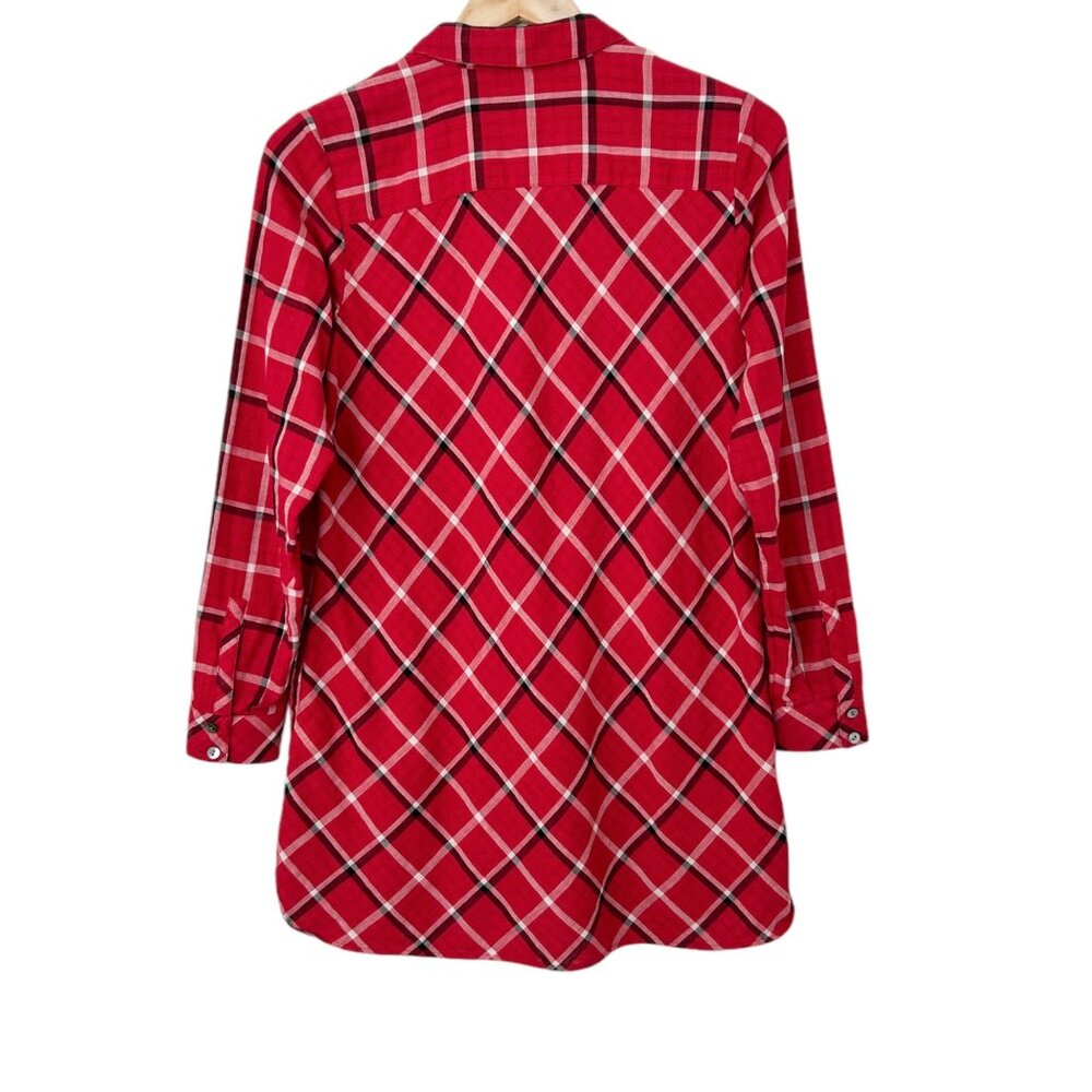 J. Jill Cotton Plaid Button Down Tunic Long Sleeve Shirt Dress (XS) - Picture 10 of 15